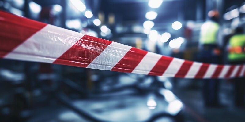 red white caution tape blocking access industrial area