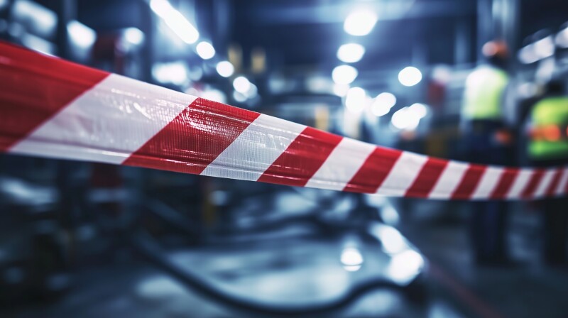 red white caution tape blocking access industrial area